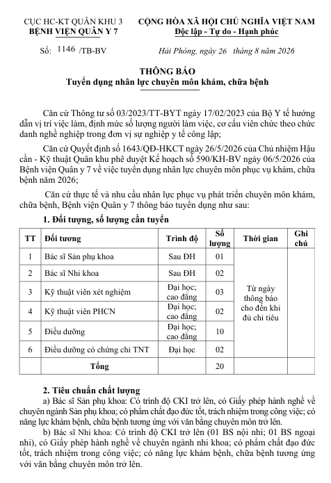 Thông báo tuyển dụng